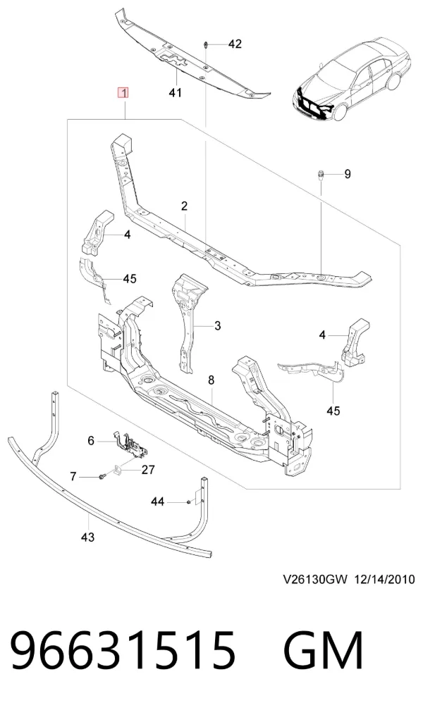 Suporte do radiador montado (painel de montagem de fixação das luzes) Chevrolet Epica II