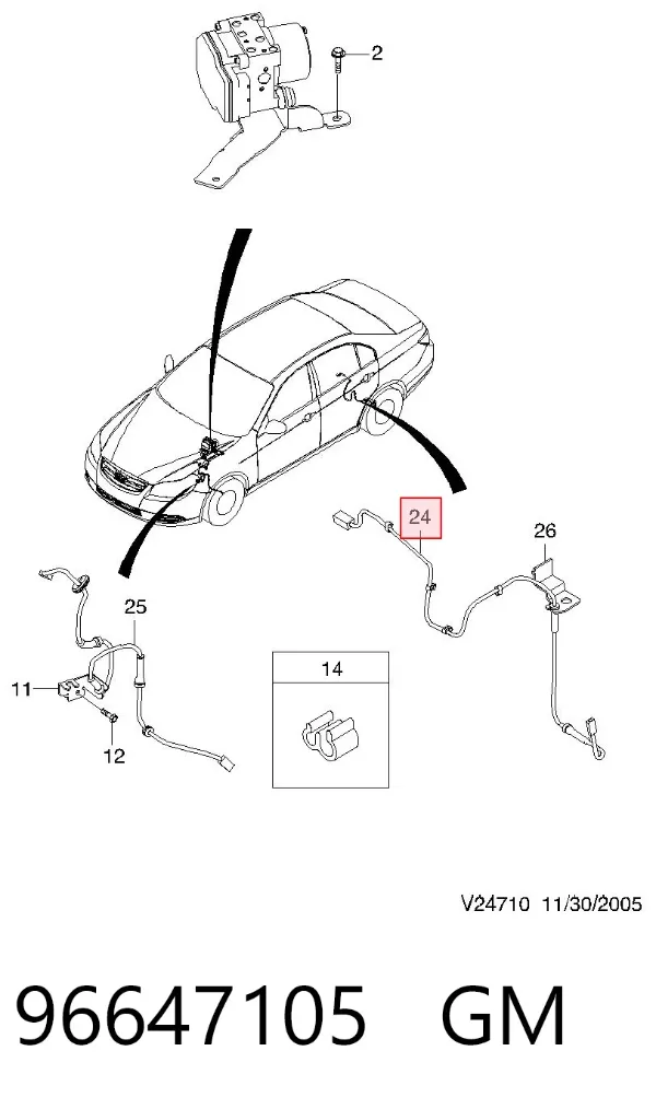 Fio traseiro de sensor ABS 96647105 General Motors