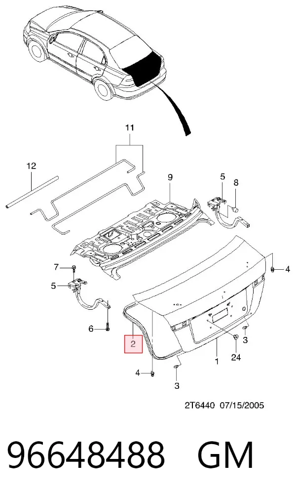 Compactador de tampa de porta-malas 96648488 General Motors