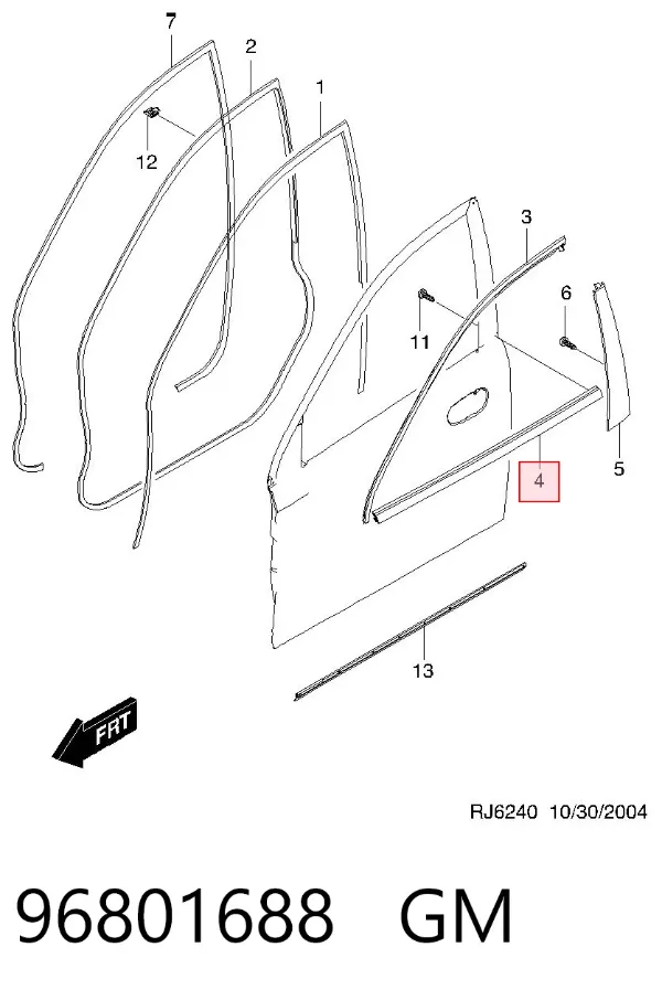 Moldura de vidro deslizante da porta dianteira esquerda 96801688 General Motors