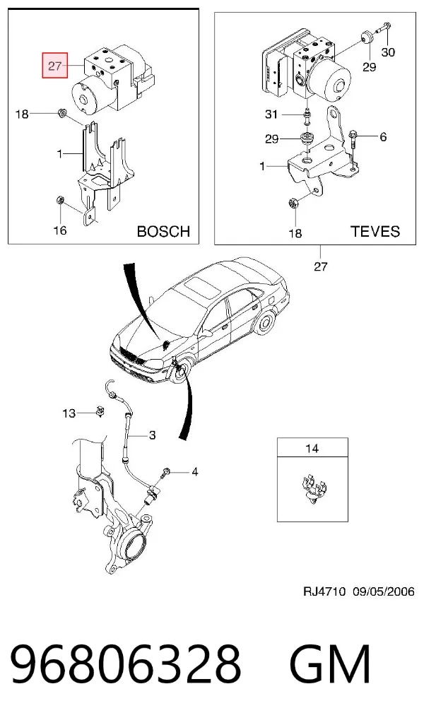 Unidade hidráulico de controlo ABS 96806328 General Motors