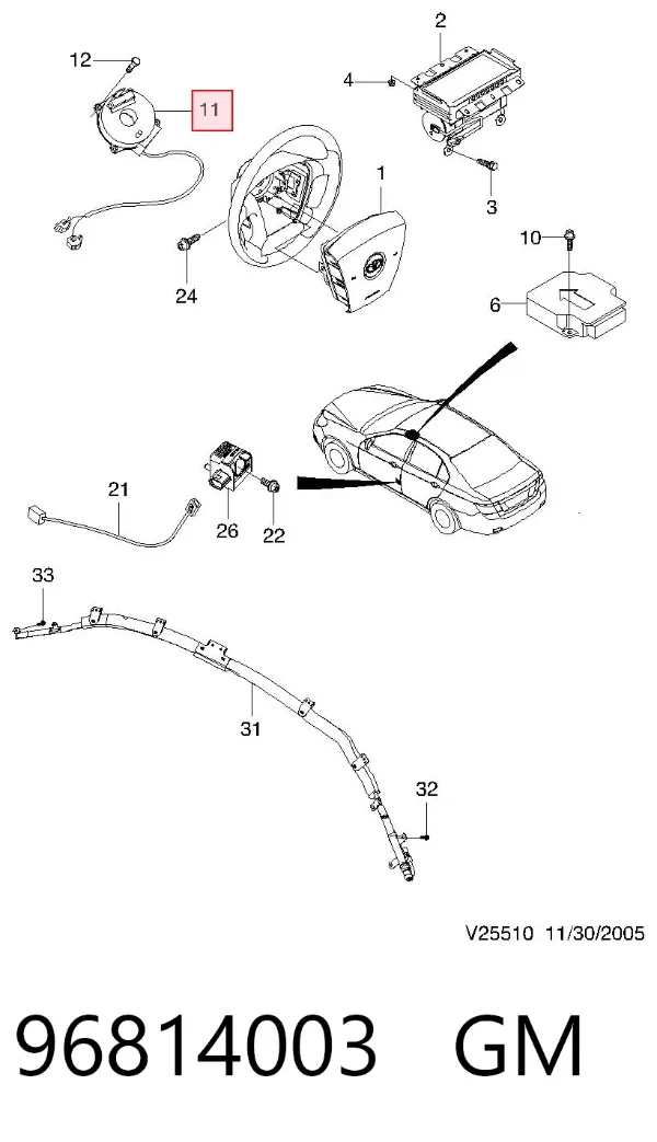 Anel AIRBAG de contato, cabo plano do volante Chevrolet Epica II