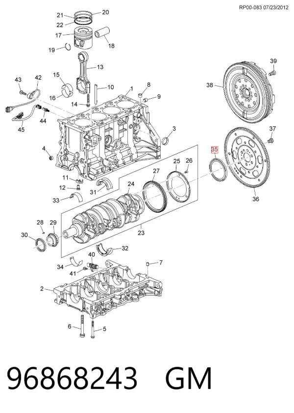Vedação traseira de cambota de motor 96868243 General Motors