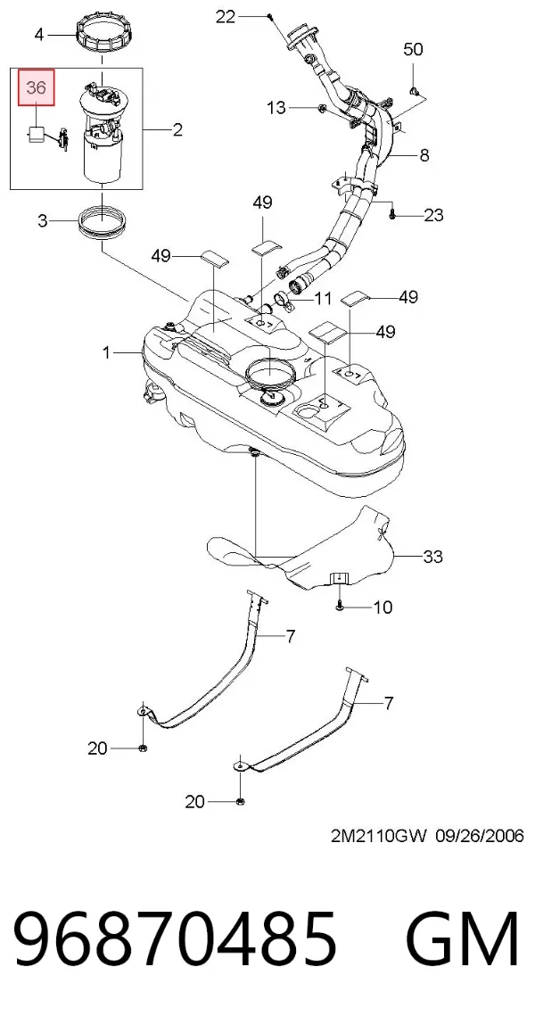 Sensor do nível de combustível no tanque 96870485 General Motors