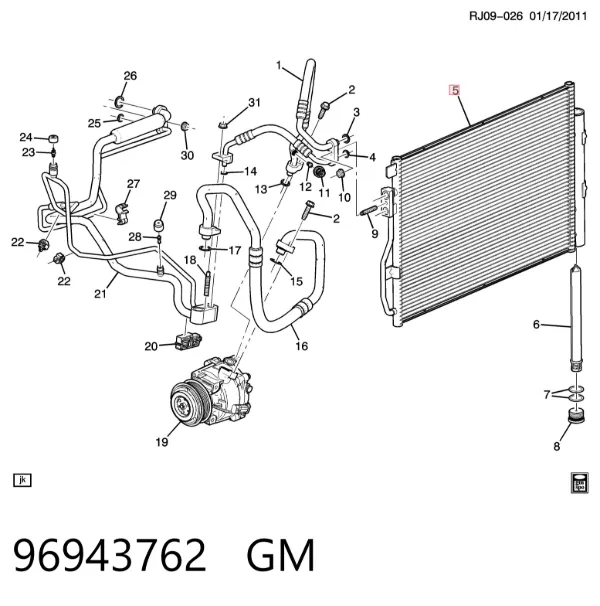 Radiador de aparelho de ar condicionado 96943762 General Motors