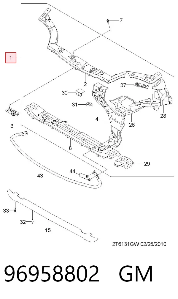 Suporte do radiador montado (painel de montagem de fixação das luzes) 96958802 General Motors