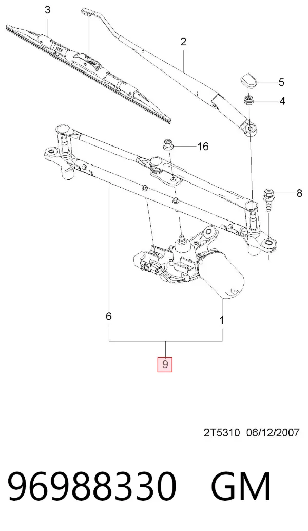 Trapézio de limpador pára-brisas 96988330 General Motors