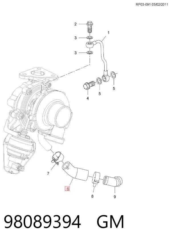 Tubo (mangueira) de derivação de óleo de turbina 98089394 General Motors