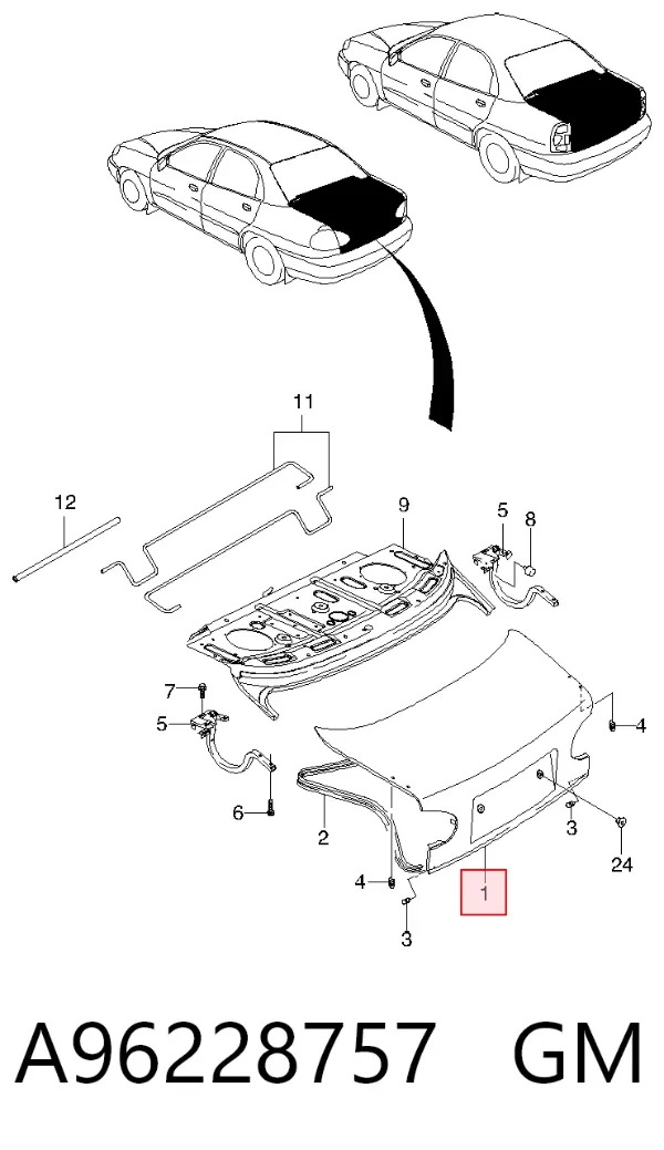Tampa de porta-malas A96228757 General Motors
