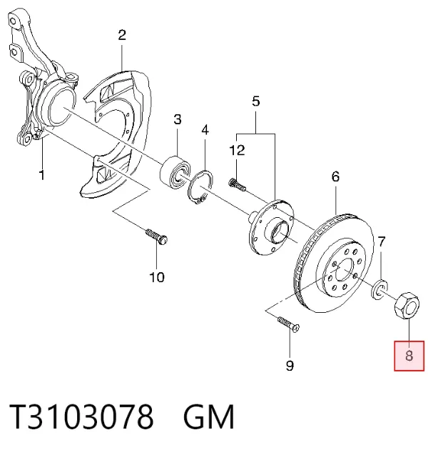 Porca de cubo dianteiro T3103078 General Motors