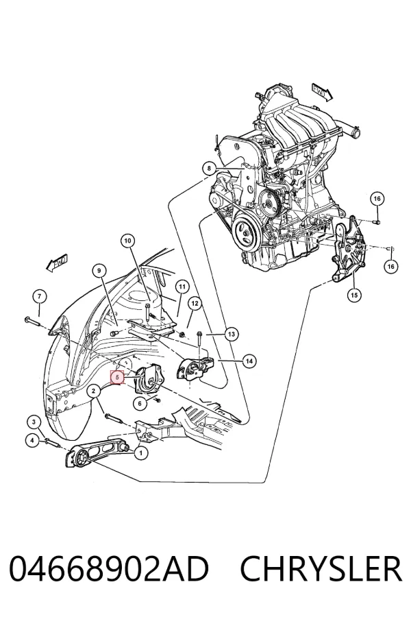 Coxim (suporte) traseiro de motor 04668902AD Chrysler