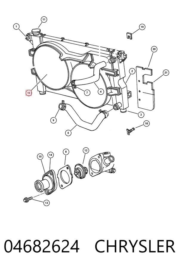 Ventilador elétrico de esfriamento montado (motor + roda de aletas) 04682624 Chrysler