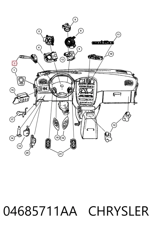 Comutador direito instalado na coluna da direção K04685711AC Fiat/Alfa/Lancia