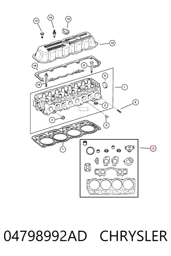 Kit superior de vedantes de motor K04798992AD Fiat/Alfa/Lancia