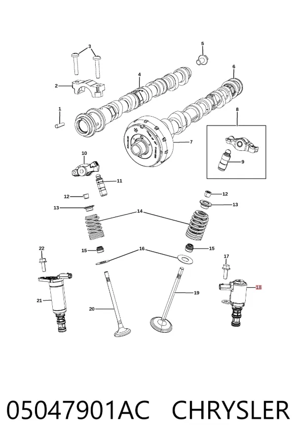 Válvula eletromagnética de posição (de fases) da árvore distribuidora 05047901AC Chrysler