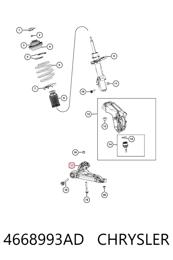 Braço oscilante inferior esquerdo de suspensão dianteira 4668993AD Chrysler