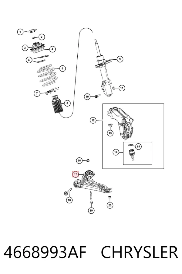 Braço oscilante inferior esquerdo de suspensão dianteira 4668993AF Chrysler