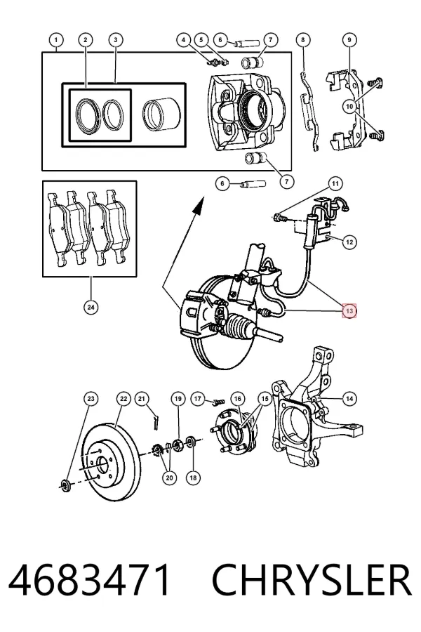 Sensor ABS dianteiro esquerdo 4683471 Chrysler