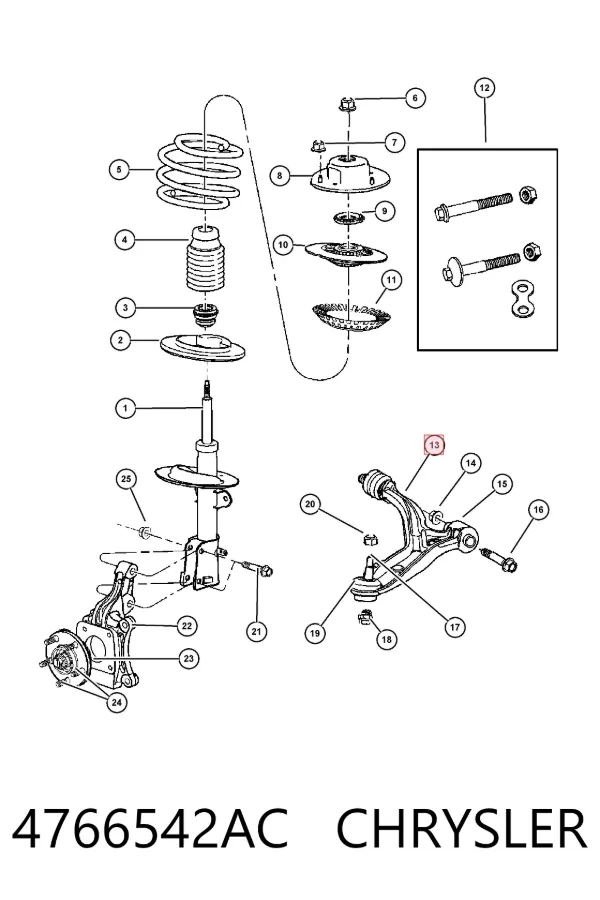 Braço oscilante inferior direito de suspensão dianteira 4766542AC Chrysler