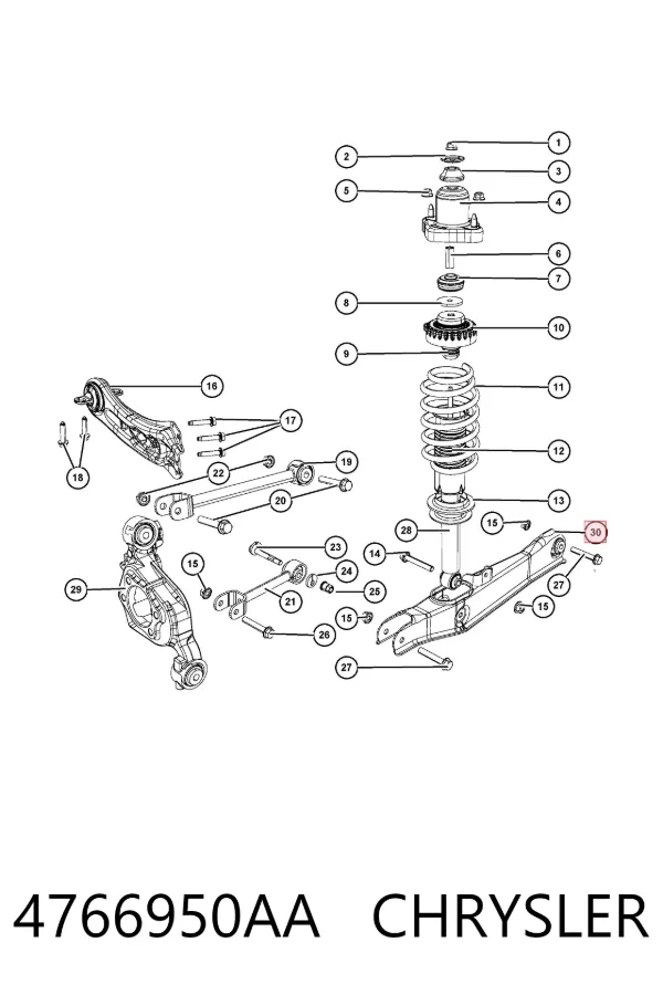 Braço oscilante de suspensão traseira transversal 4766950AA Chrysler