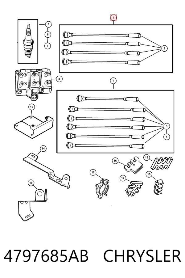 Fios de alta voltagem, kit 4797685AB Chrysler