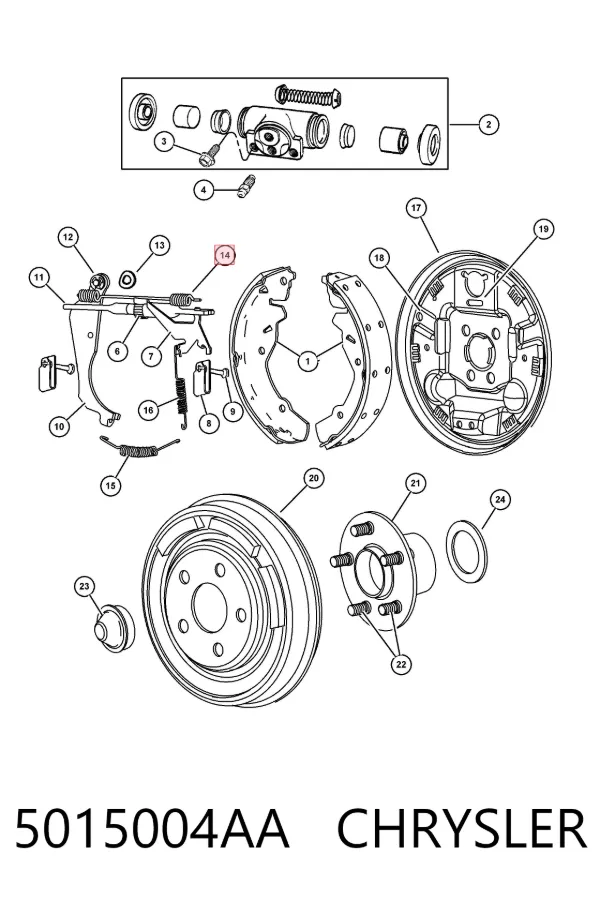 Kit de montagem das sapatas traseiras de tambor 5015004AA Chrysler