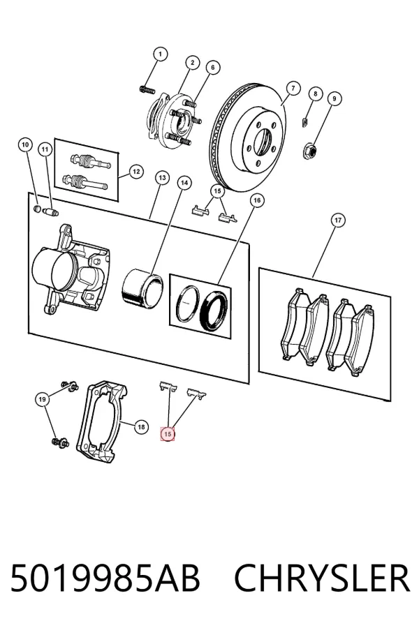 Kit de molas de fixação de sapatas de disco dianteiras Chrysler Voyager III