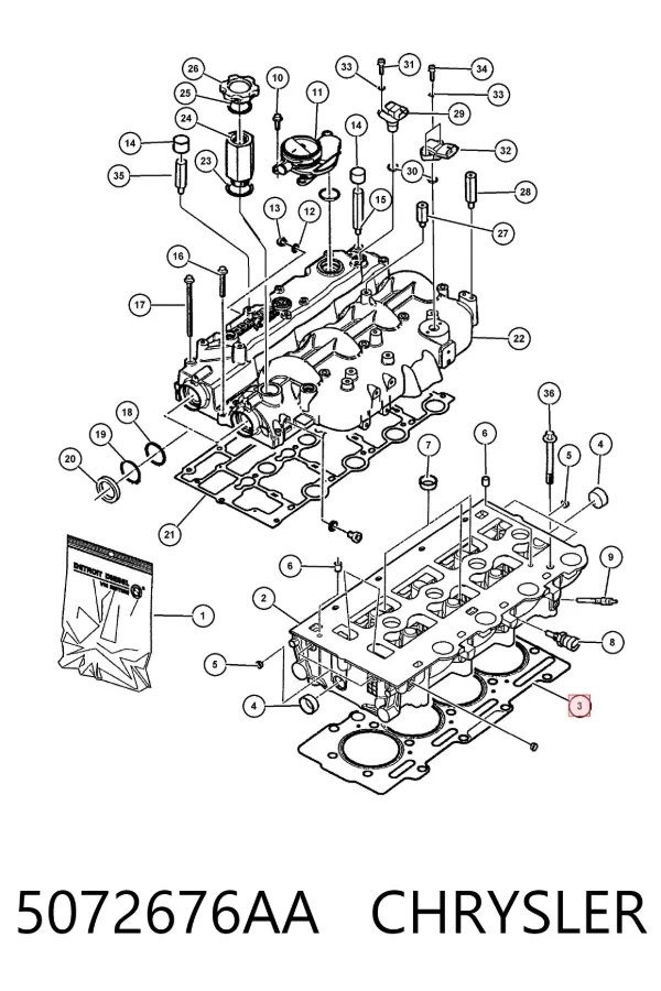 Vedante de cabeça de motor (CBC) 5072676AA Chrysler