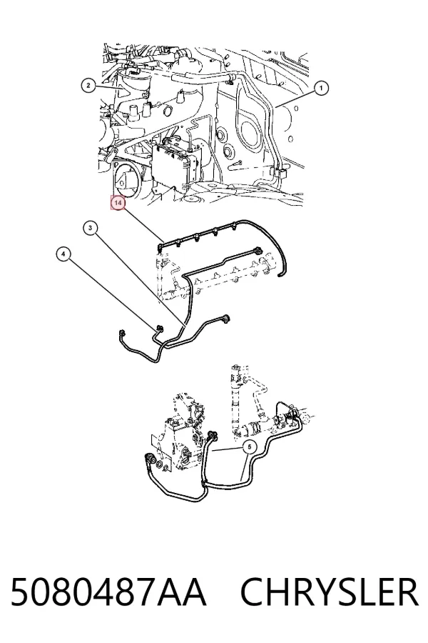 Tubo de combustível, inverso desde os injetores 5080487AA Chrysler