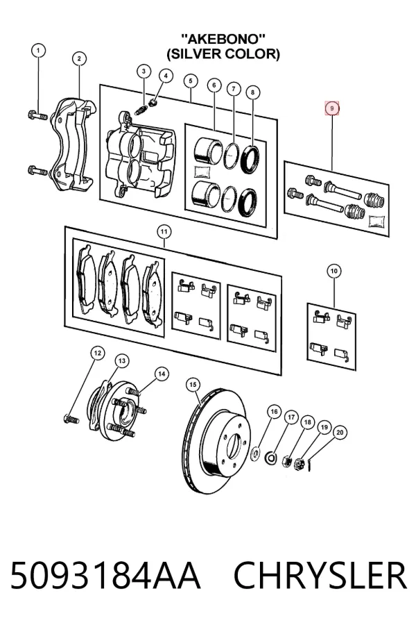 Kit de reparação de suporte do freio dianteiro 5093184AA Chrysler