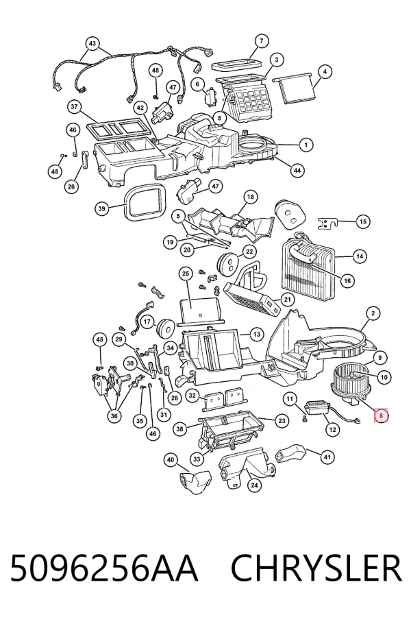 Motor de ventilador de forno (de aquecedor de salão) 5096256AA Chrysler