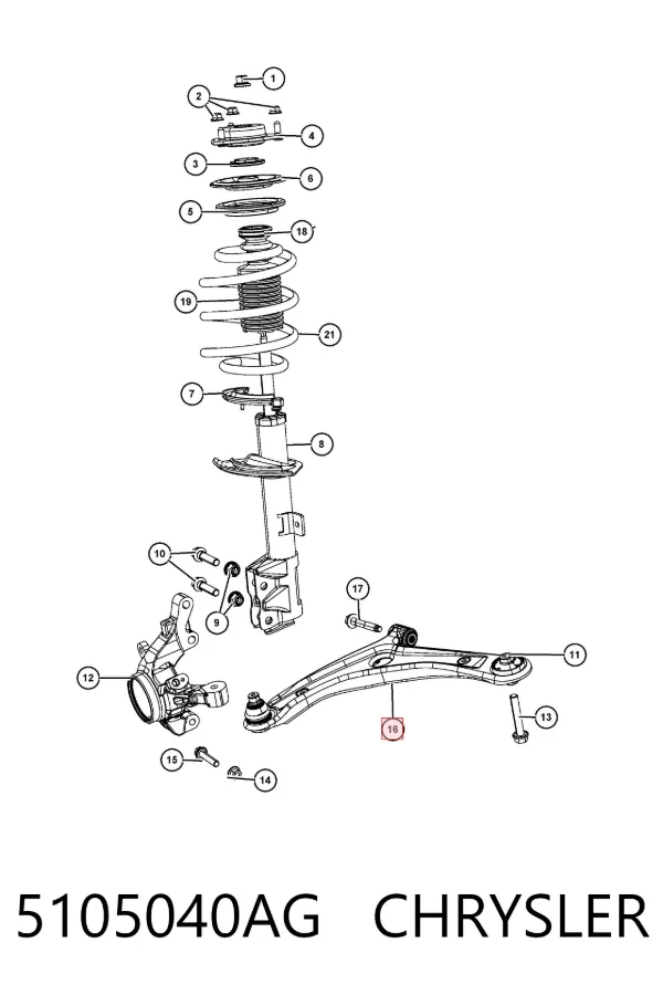 Braço oscilante inferior direito de suspensão dianteira 5105040AG Chrysler