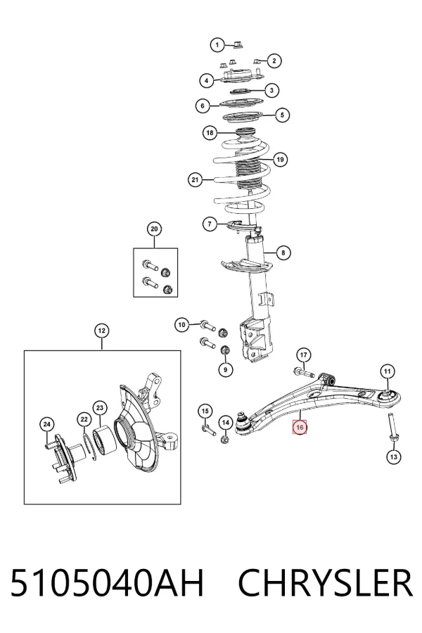 Braço oscilante inferior direito de suspensão dianteira 5105040AH Chrysler