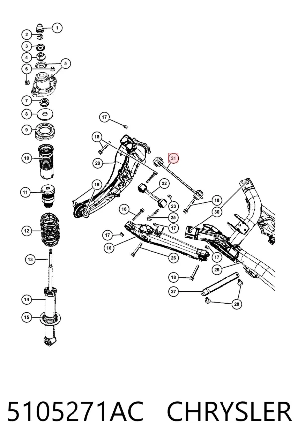Braço oscilante superior esquerdo/direito de suspensão traseira 5105271AC Chrysler