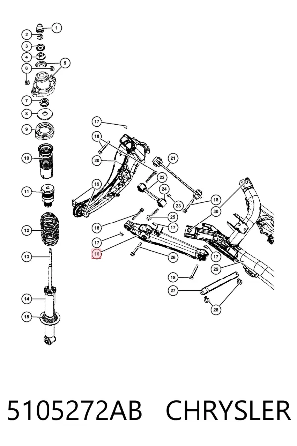 Braço oscilante inferior esquerdo de suspensão traseira/direita 5105272AB Chrysler