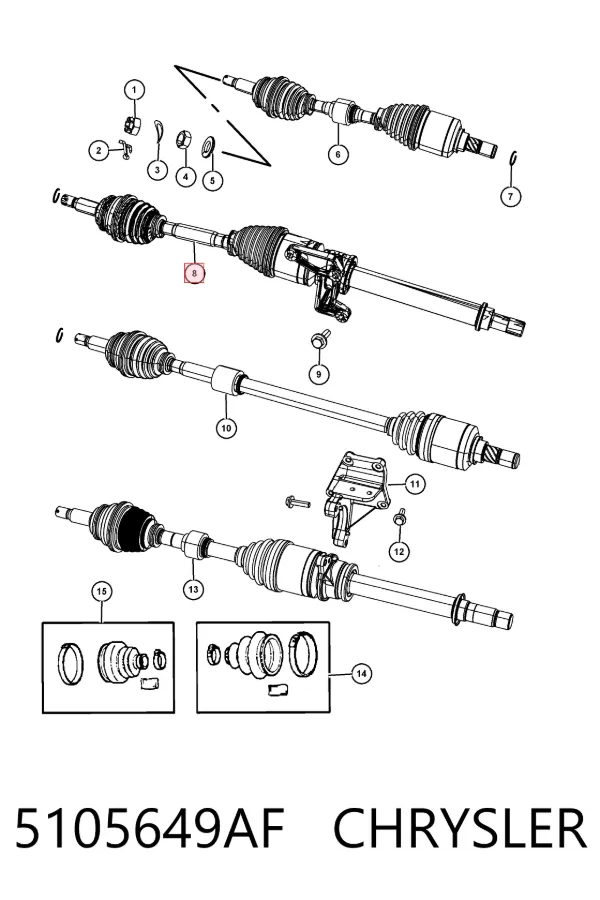 Semieixo (acionador) dianteiro direito 5105649AF Chrysler