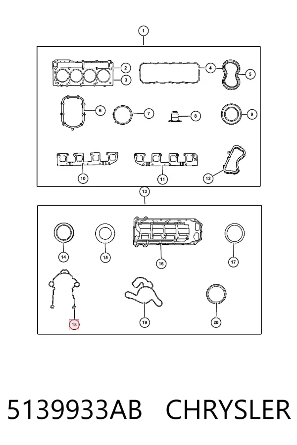 Vedante de tampa dianteira de motor 5139933AB Chrysler