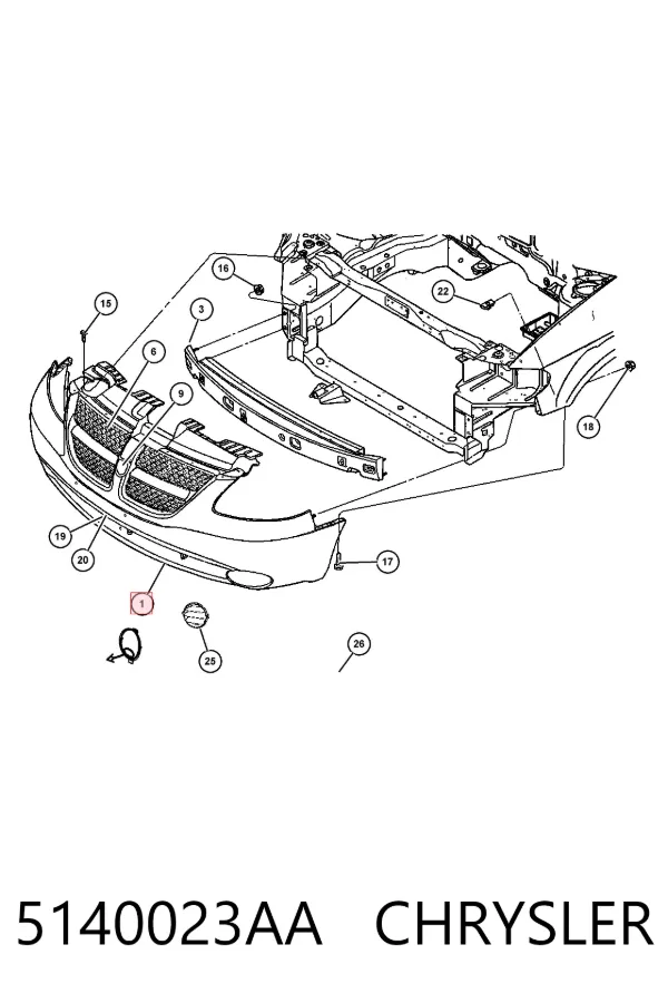 Pára-choque dianteiro 5140023AA Chrysler