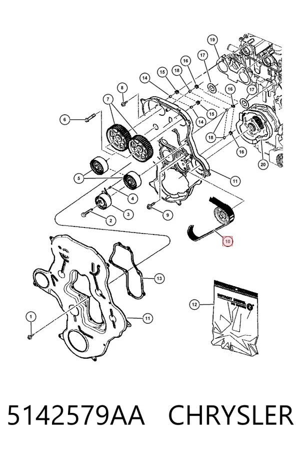 Correia do mecanismo de distribuição de gás 5142579AA Chrysler