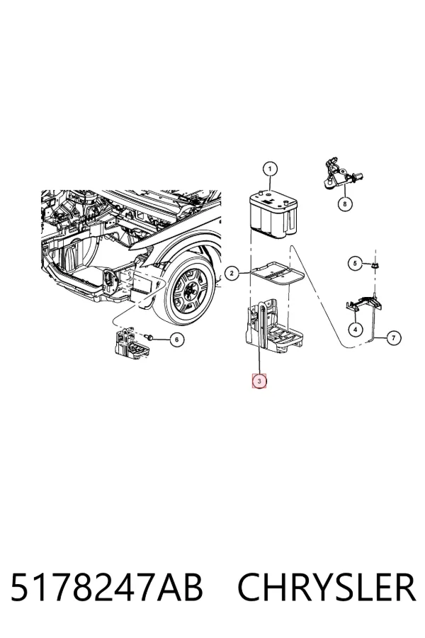 Fixação (suporte) de bateria recarregável 5178247AB Chrysler
