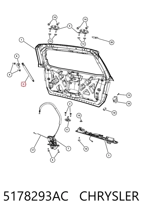 Amortecedor de tampa de porta-malas (de 3ª/5ª porta traseira) 5178293AC Chrysler