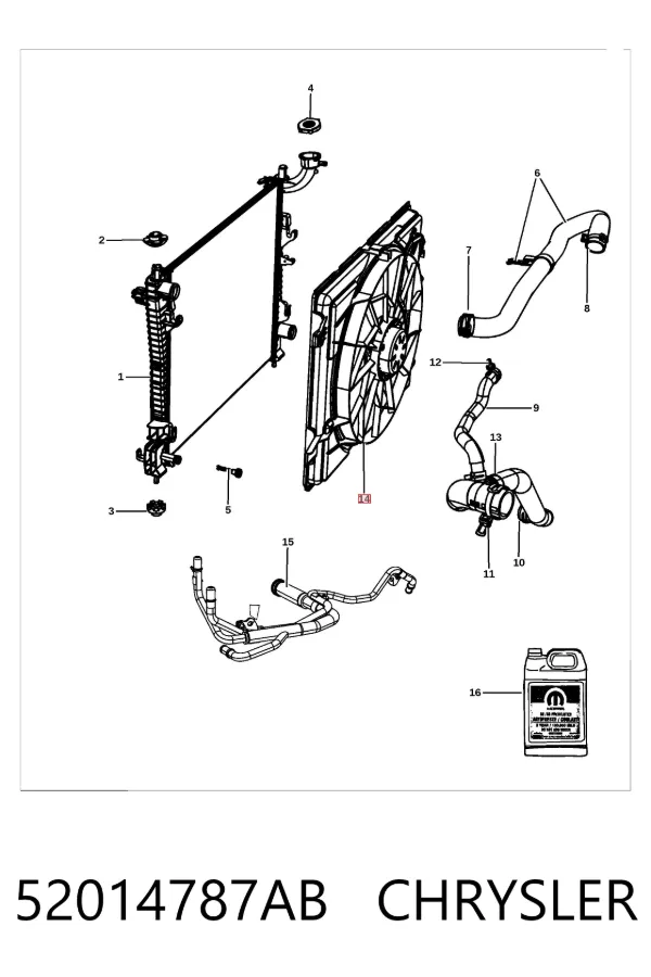 Difusor do radiador de esfriamento, montado com motor e roda de aletas 52014787AB Chrysler