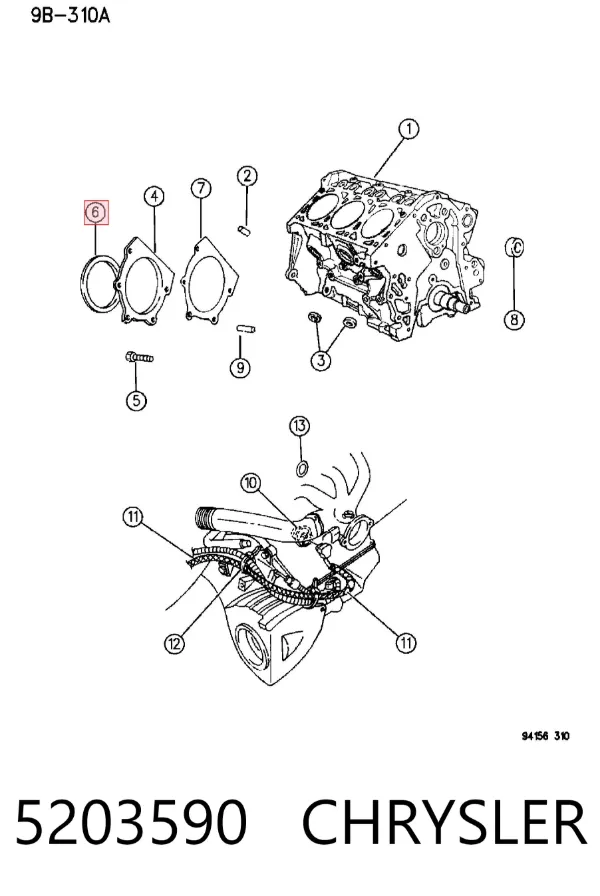 Vedação traseira de cambota de motor 5203590 Chrysler