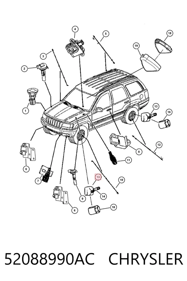 Sensor de pressão de ar nos pneus 52088990AC Chrysler
