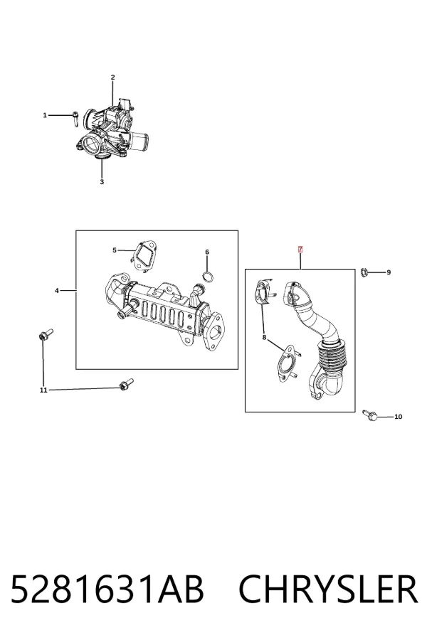 Cano derivado do sistema de recirculação dos gases de escape EGR 5281631AB Chrysler