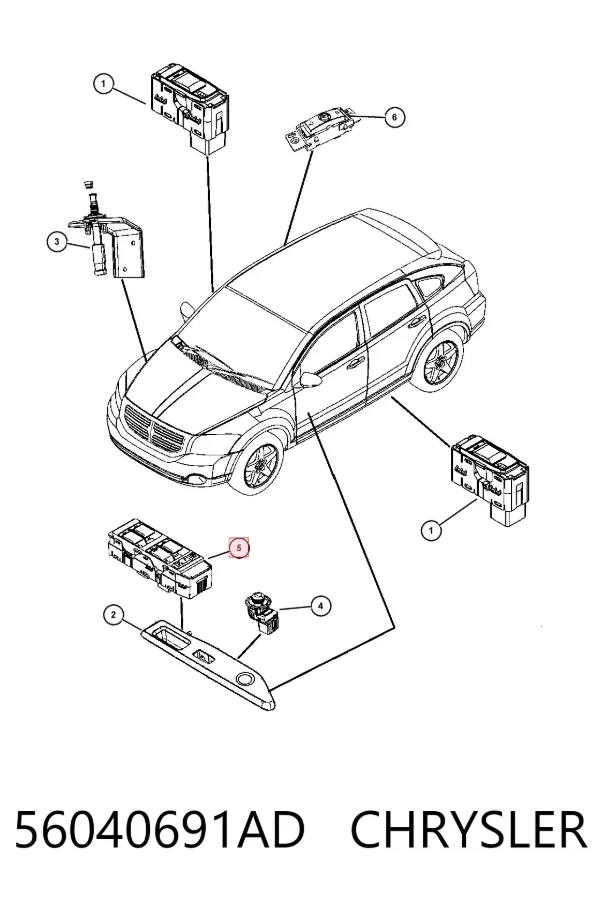 Unidade de botões dianteira esquerda de controlo de elevador de vidro 56040691AD Chrysler