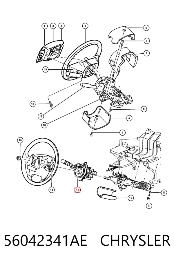 Anel AIRBAG de contato, cabo plano do volante 56042341AE Chrysler