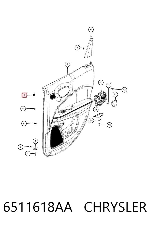 Cápsula (prendedor) de fixação de revestimento da porta 6511618AA Chrysler