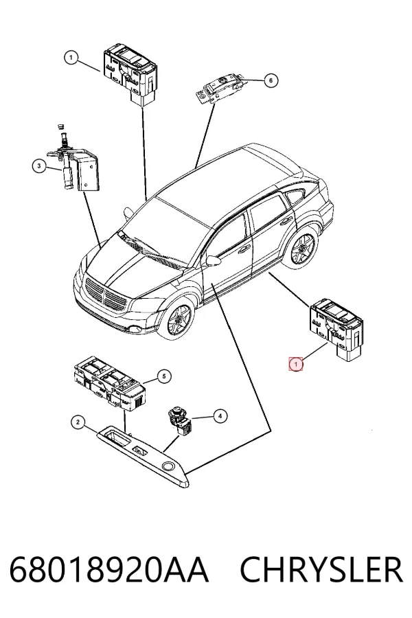 Unidade de botões dianteira direita de controlo de elevador de vidro 68018920AA Chrysler