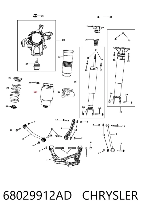 Coxim pneumático (suspensão de lâminas pneumática) do eixo traseiro 68029912AD Chrysler